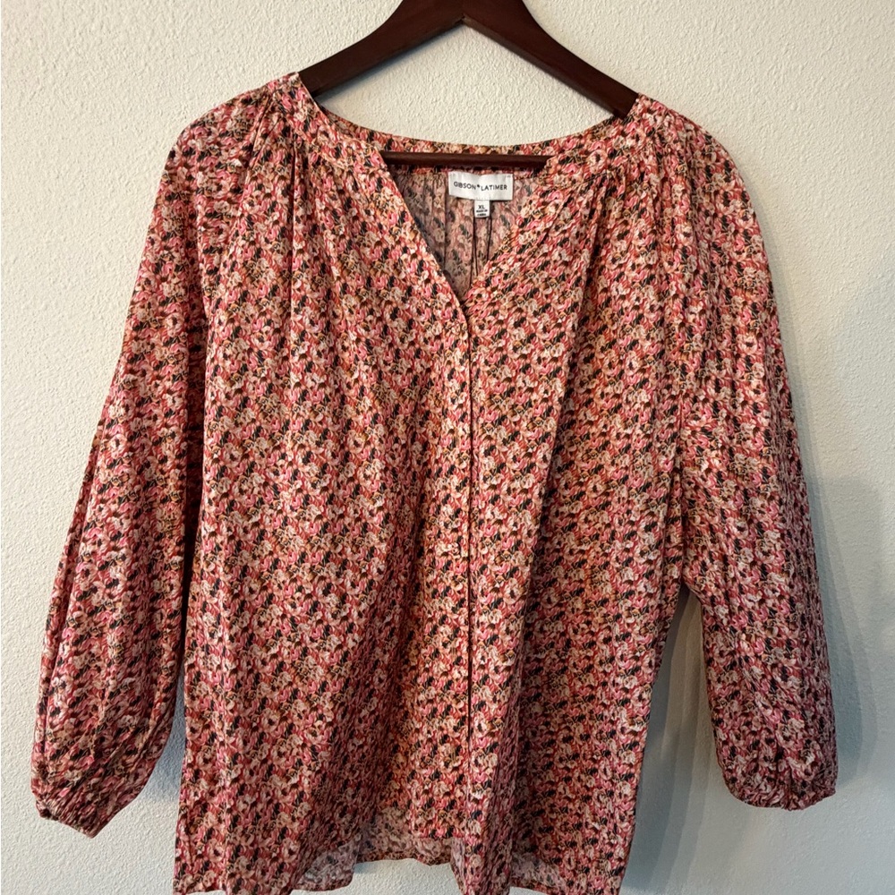 Gibson Latimer Pink Floral Blouse